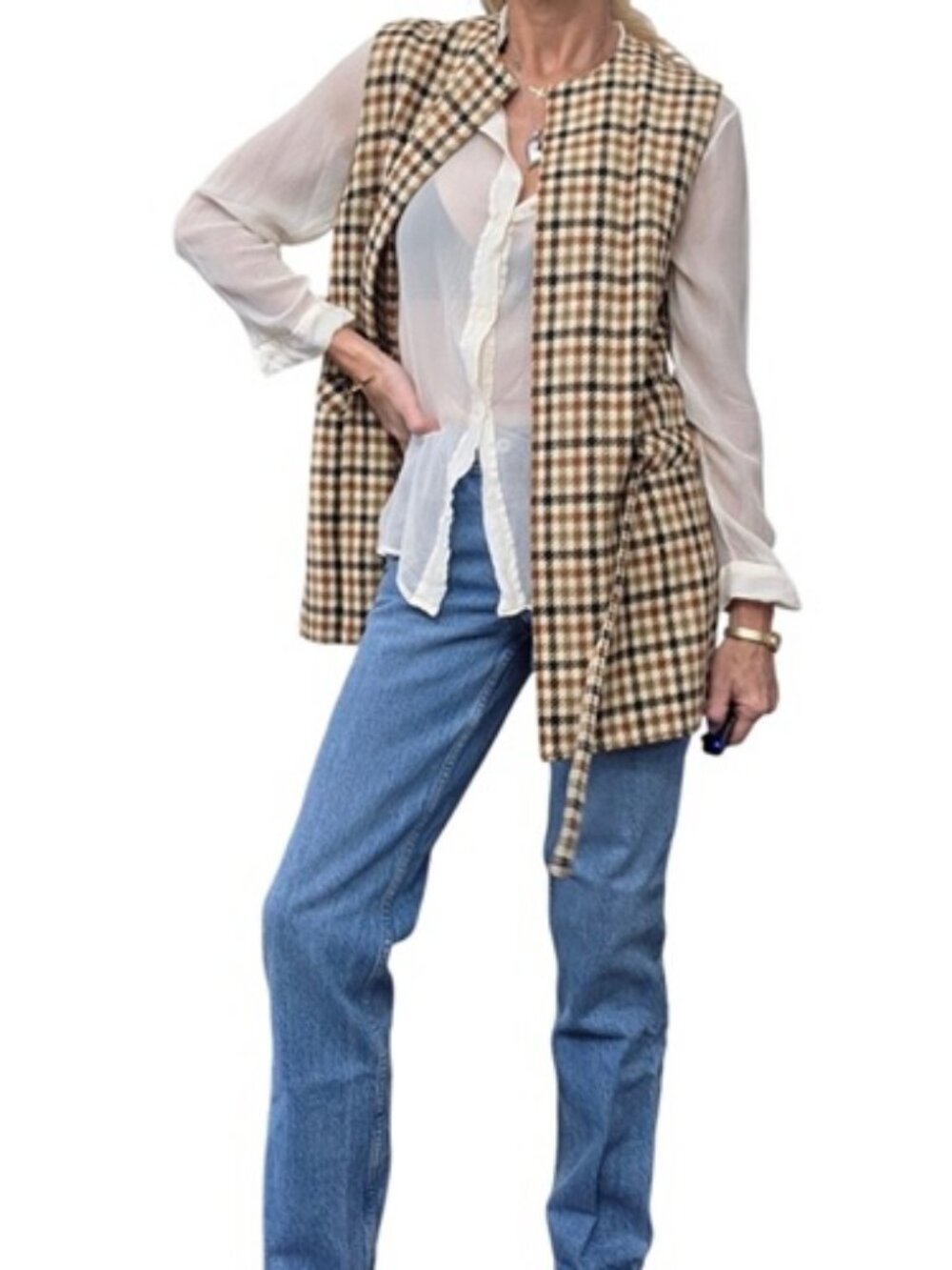 Vintage Jack Winter 100% Wool Houndstooth Belted Vest Size 14 - Picture 8 of 10
